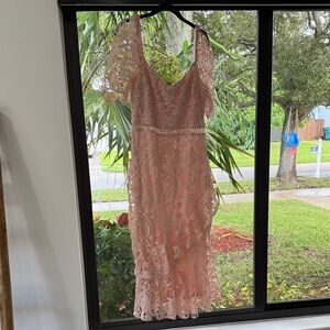 Lulu's Blush Lace Midi Dress